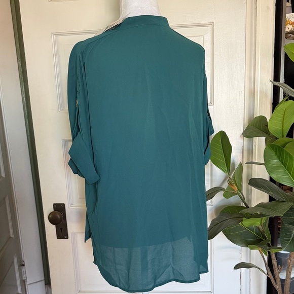 NWT MICHAEL KORS Petite Large Atlantic Blue Roll-Tab Blouse - Picture 10 of 12